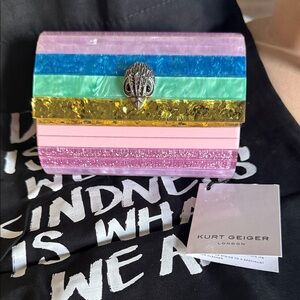 Kurt Geiger Vibrant Striped Clutch with Jewel Accent